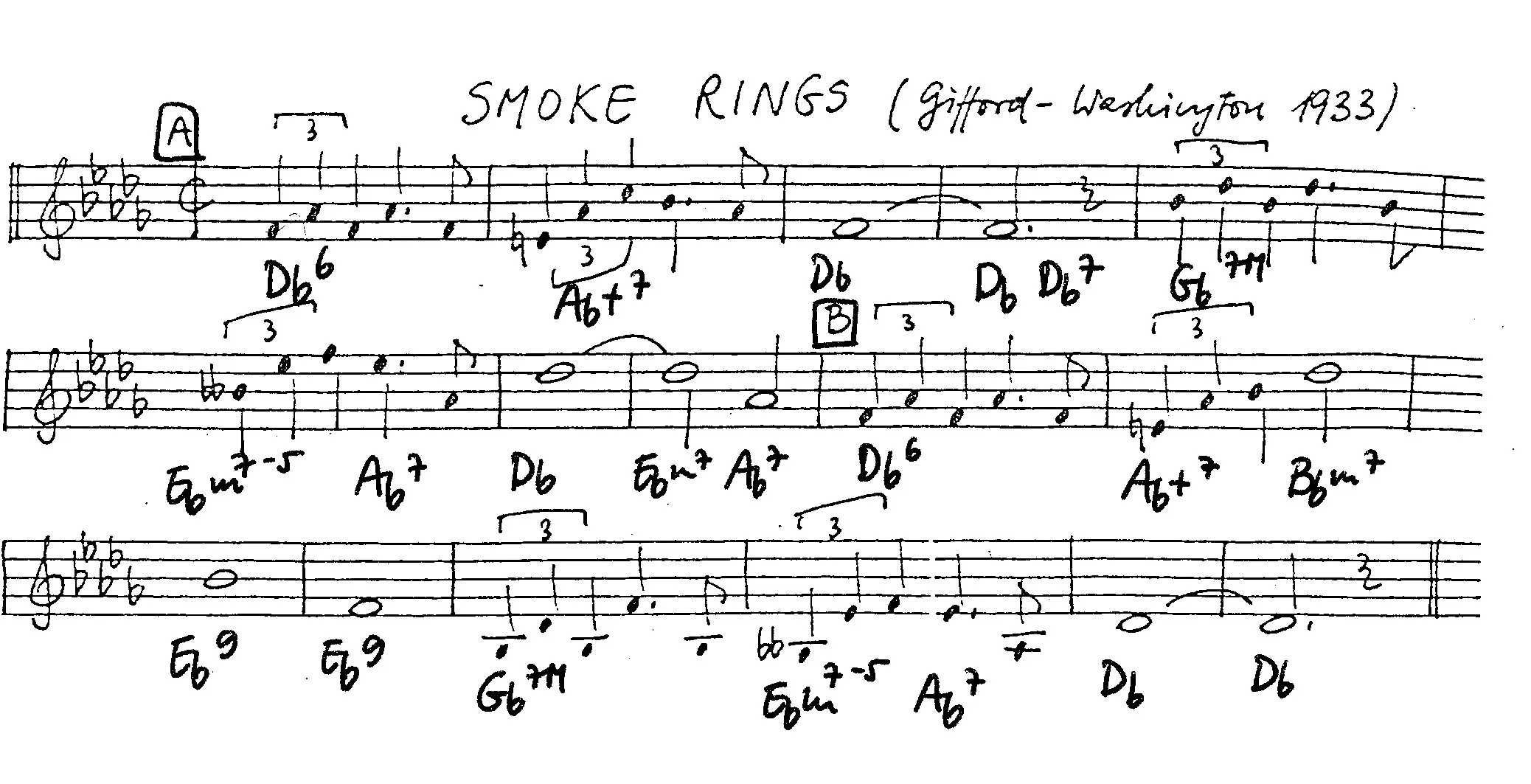 smoke rings free jazz leadsheet - Courtesy of the Jungle Jazz Band